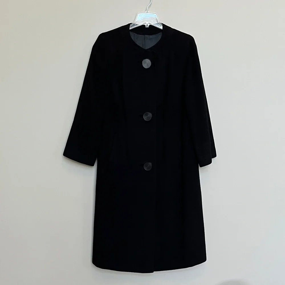 Vintage 60s 100% Cashmere Dress Coat Black Long Royal Afghan JJ O’Donnell - Picture 1 of 8